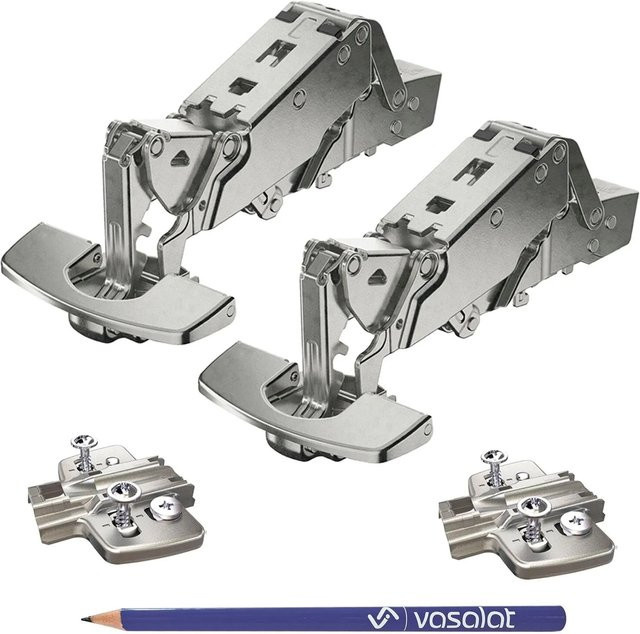 Hettich Vasalat Set Weitwinkelscharniere 165 Grad mit Dämpfung, Clip On, Vollüberdeckung, Nickelplattiert, 2 Stück - Bild 1