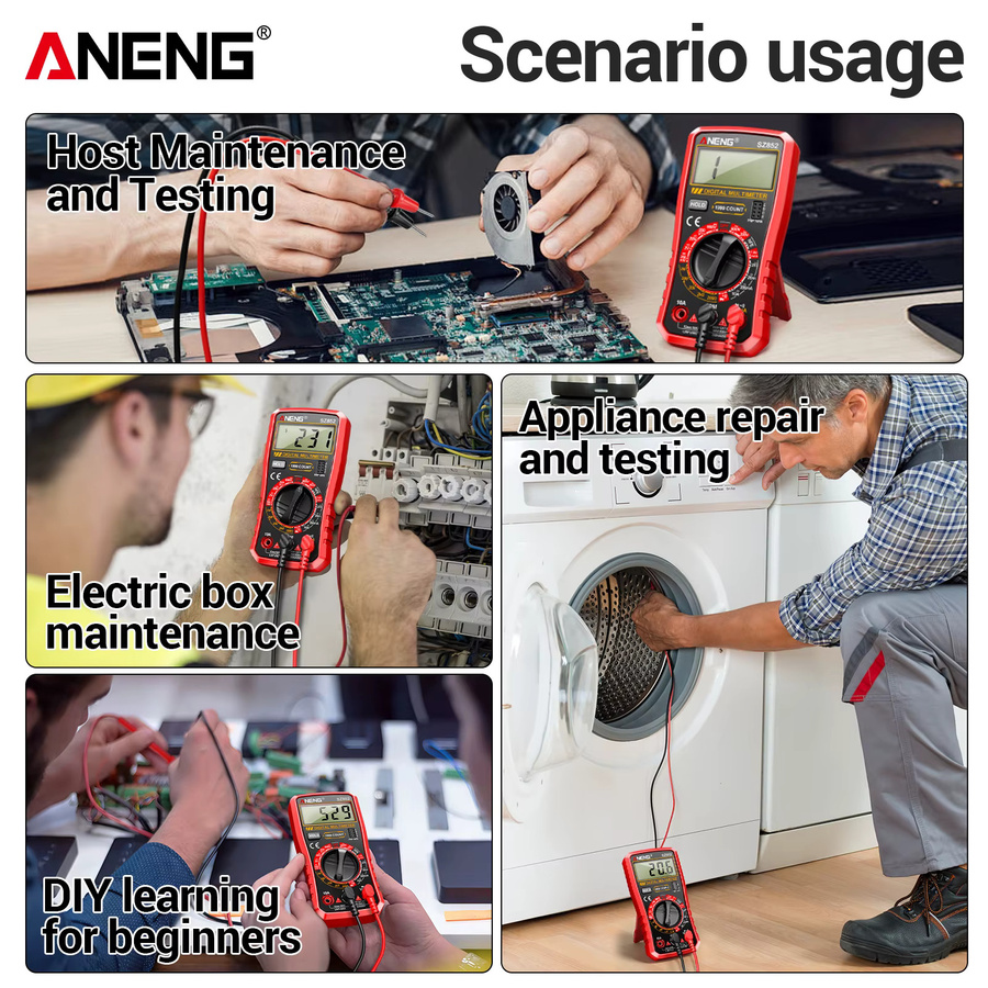 ANENG SZ852 Digitales Multimeter 600V AC/DC 10A mit Strom- Widerstands- und Diodentest, Summer, Datenhaltefunktion und Niedrigbatterie-Anzeige in Rot - Bild 6