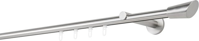 Ondeco Gardinenstange auf Maß in Edelstahl-Optik mit 1-läufigem Innenlauf 20mm und Wandträgern 12cm, Breite: 310 cm - Bild 1
