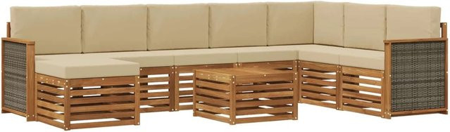 vidaXL Sofagarnitur aus Massivholz Akazie im modernen Latten-Design in Natur-beige - Bild 1
