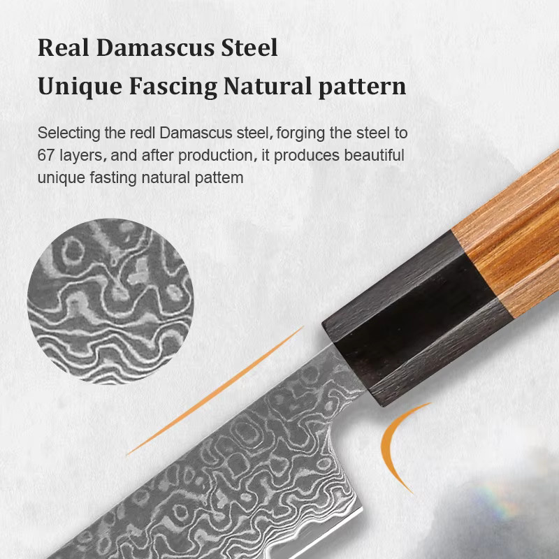 Baovim Japanisches Damaszener Küchenmesser JP Paring Knife aus handgeschmiedetem Stahl mit Rosenholzgriff, Braun, Breite: 12,7 cm - Bild 4
