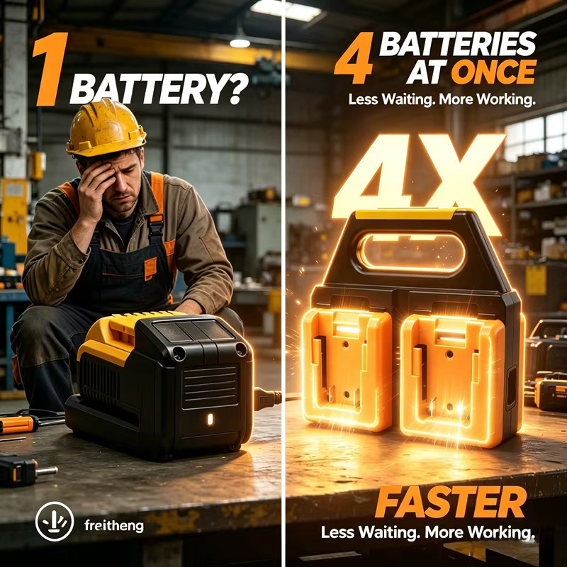 4-Bay-Schnellladestation in Schwarz für Dewalt 18V 20V und Makita 18V Li-Ion Akkus mit EU/US-Stecker - Bild 4
