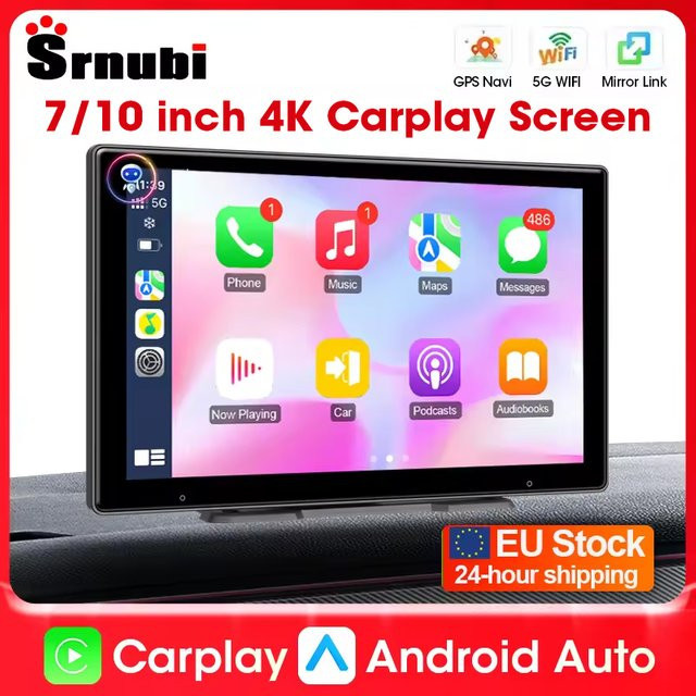 Srnubi 7/10 Zoll Carplay Smart Screen Wireless Multimedia Player mit Android Auto und AUX in Schwarz - Bild 1
