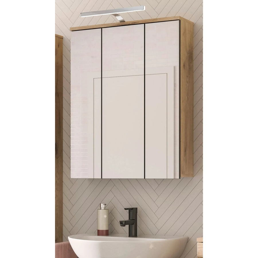 Inn.Furn Spiegelschrank Tomaso in Eiche, 3-türig mit LED-Beleuchtung und Soft-Close, B: 60 cm, H: 77 cm - Bild 5