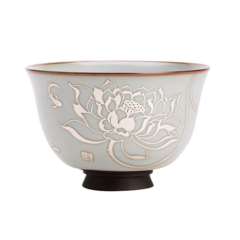 Ruyi Lotus Keramik Teetasse aus Ruyao mit Crackle Glaze für dein chinesisches Tee-Set - Bild 3