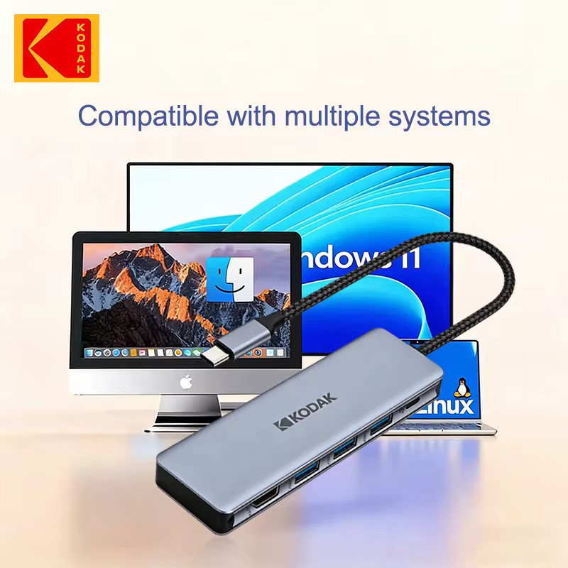 Kodak Fünf-in-Eins Multifunktions-Kartenleser-Hub T344 in Grau mit USB 3.0, USB 2.0, Typ-C-Schnittstelle und SD/TF-Kartenleser - Bild 3