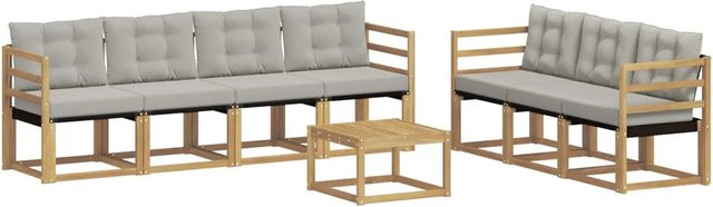 vidaXL Outdoor-Sofagarnitur 8-teilig aus Akazienholz mit Textilene und Kissen in Weiß-Hellgrau - Bild 1