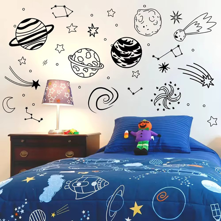 Duruibom Wandaufkleber mit Planeten- und Meteor-Weltraum-Motiv in Grün und Schwarz für Schlafzimmer und Spielzimmer - Bild 2