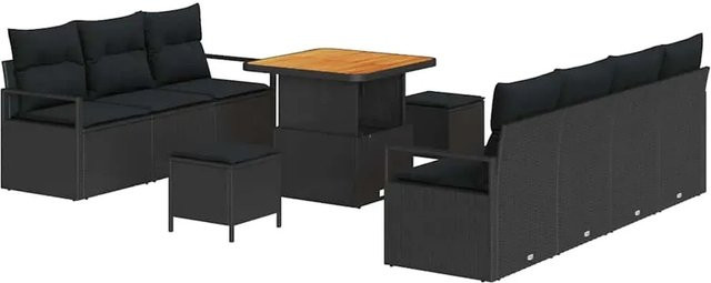 vidaXL Garten-Sofa-Set aus Poly-Rattan in Schwarz mit 10 Teilen und Kissen für Terrasse und Garten - Bild 1