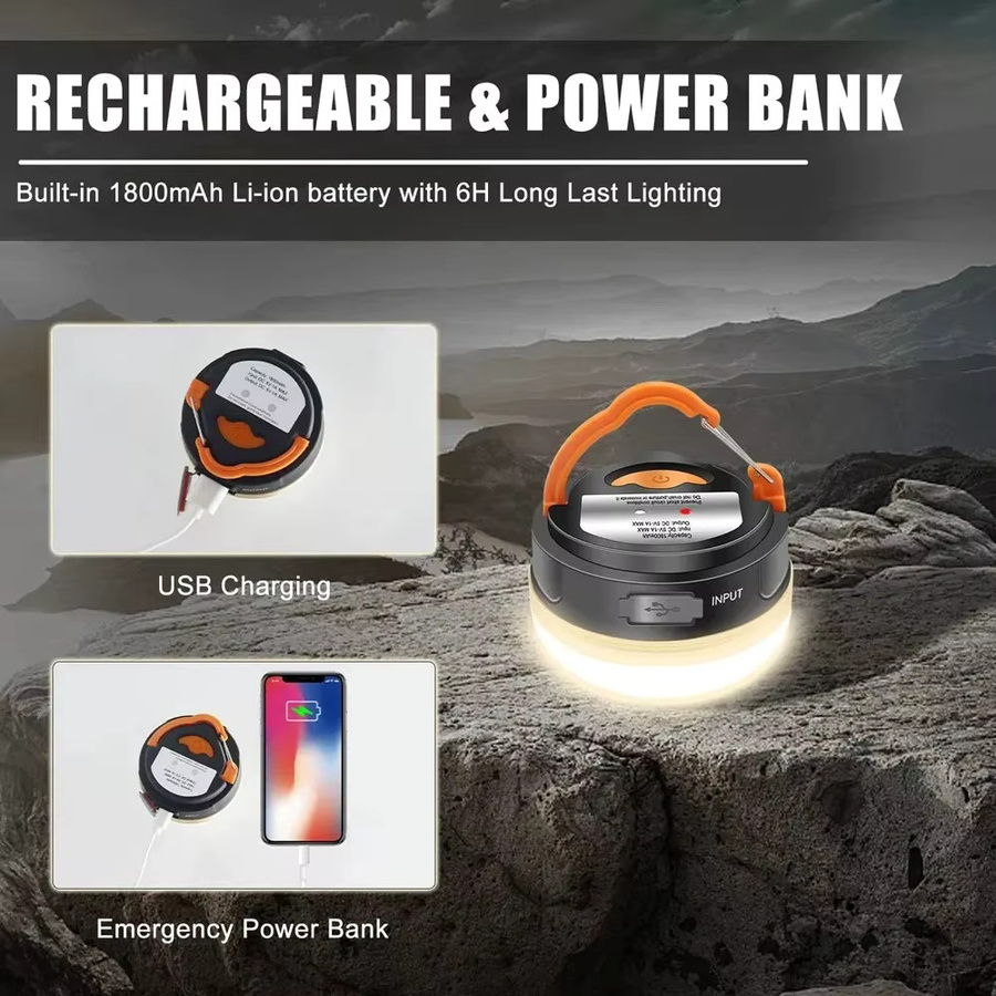 Tragbare USB Camping Laterne in Weiß und Schwarz mit 1200mAh Akku für Outdoor und Wandern - Bild 4