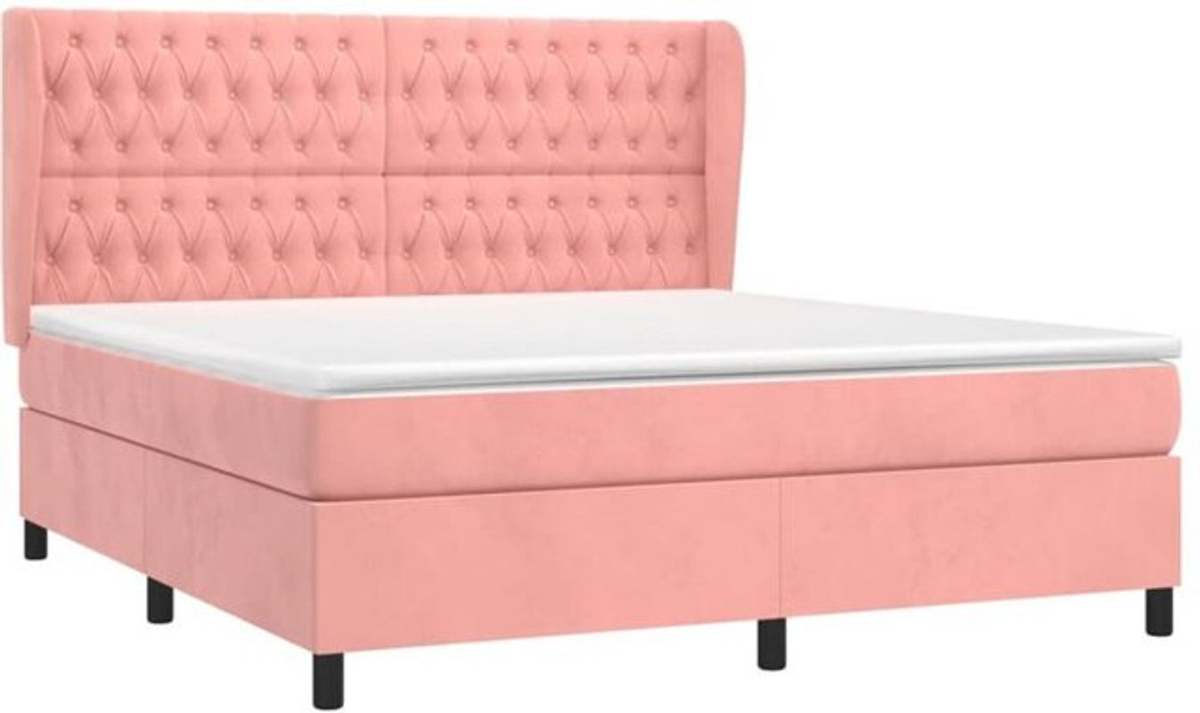 vidaxl Boxspringbett mit Matratze aus Samt in Rosa und Weiß, B/T/H: 180 x 200 x 118 cm - Bild 1
