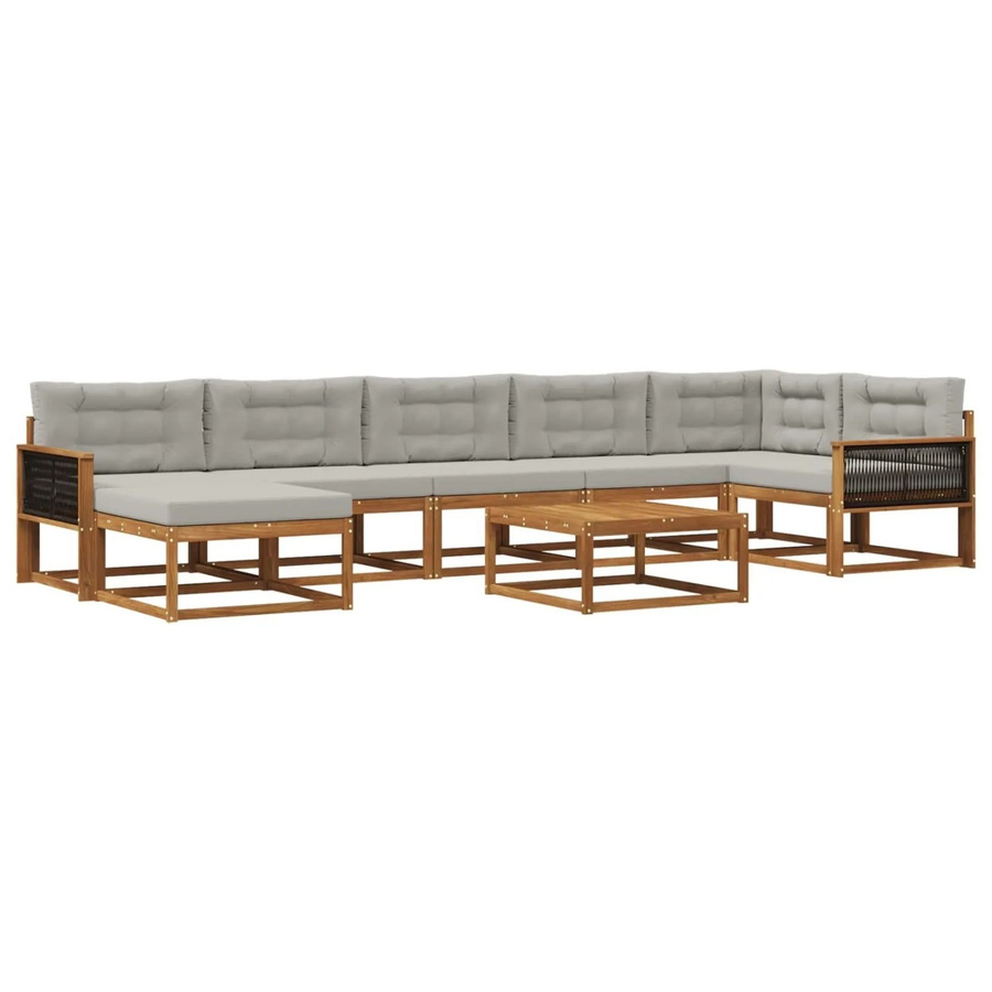 vidaXL Outdoor-Sofagarnitur aus massivem Akazienholz mit 8 Kissen in Natur und Hellgrau - Bild 2
