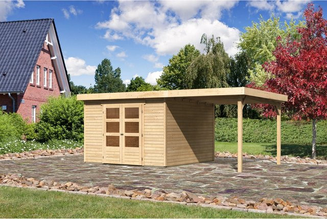 Karibu Holz-Gartenhaus Boras mit Flachdach in Braun, Unbehandelt, B: 298 cm, T: 302 cm, H: 216 cm - Bild 1