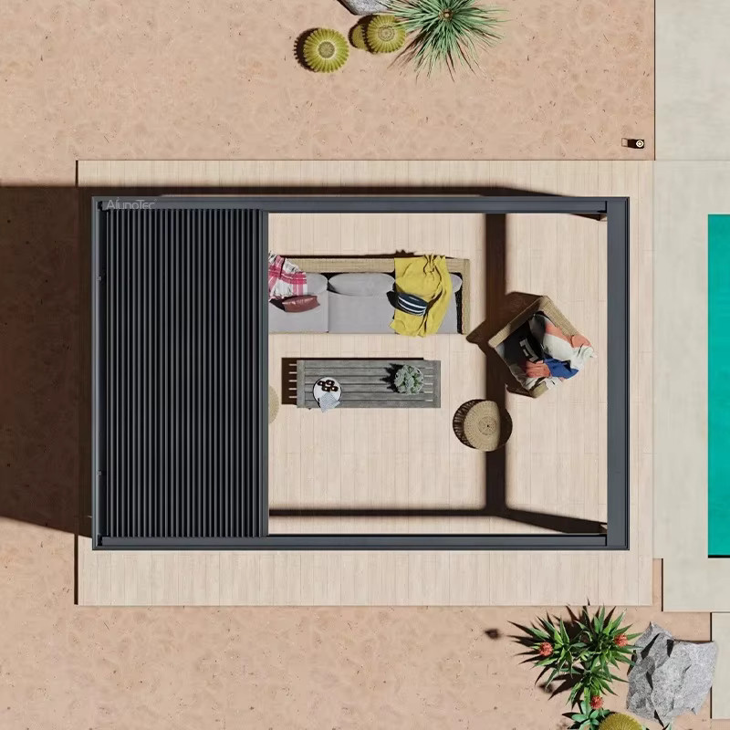 QWC Einziehbare Aluminium-Pergola mit Lamellen und Entwässerungssystem als wasserdichter Terrassensonnenschutz - Bild 4