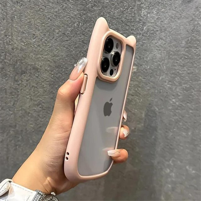 Yiran bag Transparente Silikon Handyhülle mit 3D Katzenohren für iPhone 11 12 13 14 15 16 Pro Max X XR XS in Pink - Bild 1