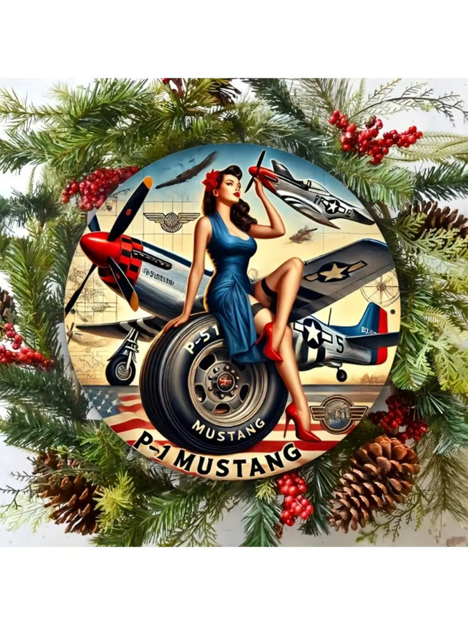 CIFBUY P-51 Mustang Rundes Aluminiumschild im Retro-Design, Mehrfarbig, Durchmesser: 20 cm - Bild 5