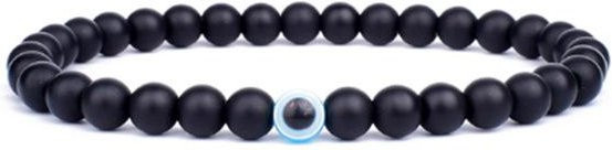 Armband, Natursteinperlen, Evil Eye, Hämatit, Edelstahl, Schwarz, Unisex - Bild 1