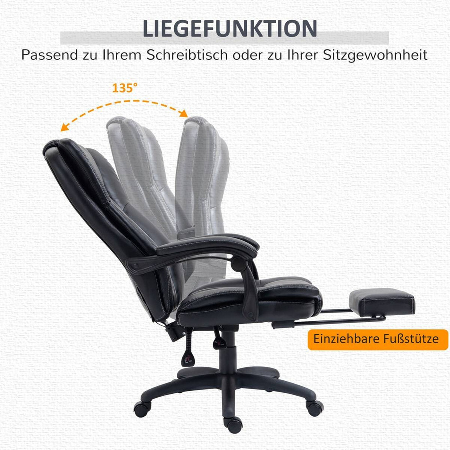 Vinsetto Bürostuhl mit Massagefunktion und Fußstütze in Schwarz aus Kunstleder, B/T/H: 68,5 x 68,5 x 120 cm - Bild 5