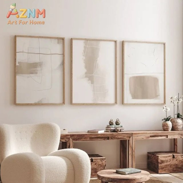 AZNM Abstrakte Leinwandposter mit geometrischem Morandi Farbblock Design in Beige für dein Esszimmer oder Schlafzimmer - Bild 1