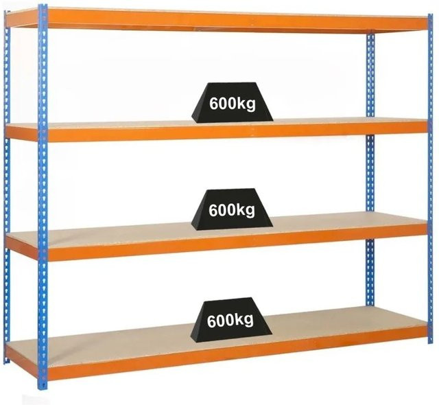 PROREGAL Schwerlastregal Wood Beast mit 4 Ebenen, Farbe Blau-Orange, H x B x T: 200 x 150 x 90 cm - Bild 1