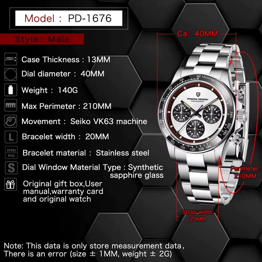 PAGANI DESIGN Chronograph, Quarz, Edelstahl, Keramiklünette, Saphirglas, Herren - Bild 2