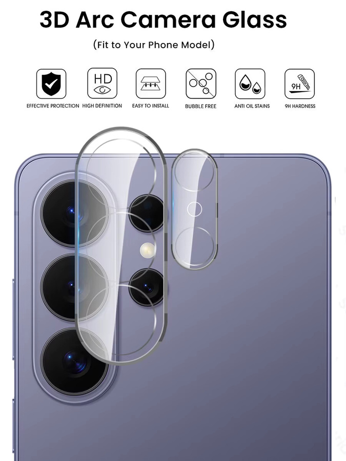 Samsung Galaxy S26 S26 Ultra S26+ S26 Ultra 5G Kameraobjektivschutz aus gehärtetem Glas in Transparent mit 3D gebogener Rücklinsenfolie - Bild 7