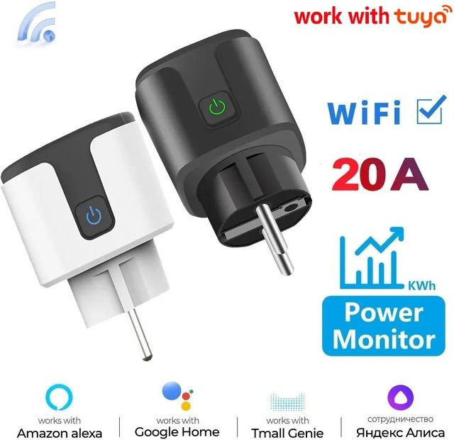 Szaoju Smart Steckdose mit Energieüberwachung und Timer, kompatibel mit Tuya App, Alexa und Google Home, 20A, in Weiß oder Grau - Bild 1
