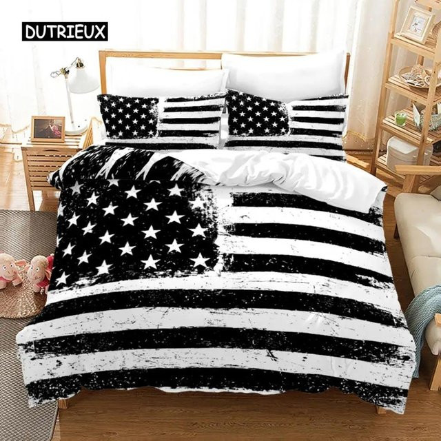 Bettwäsche-Set mit amerikanischer Flagge von Binchi Outdoor Product aus Mikrofaser, rot-weiß-schwarz gestreift, US King, Breite: 264 cm, Höhe: 228 cm - Bild 1