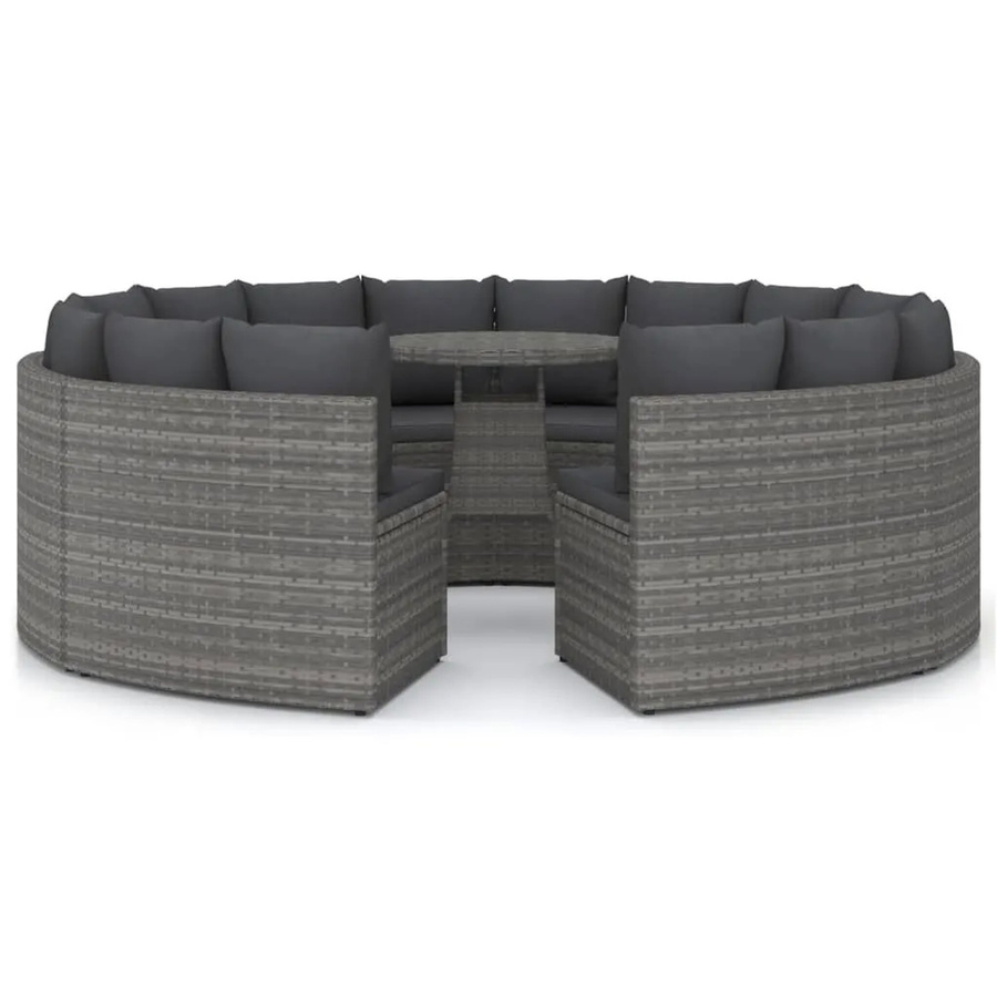 vidaXL 9-teilige Garten-Sofagarnitur in U-Form aus Poly Rattan und Metall in Grau mit Auflagen und Kissen - Bild 2