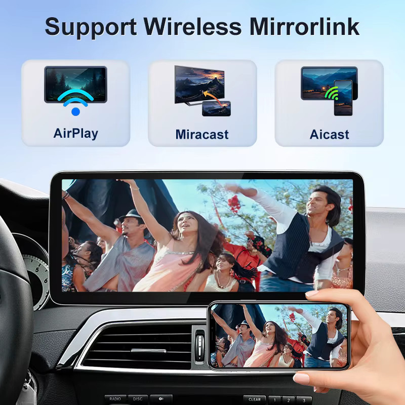STWEI 12,8 Zoll Schlanker Bildschirm mit Linux-System und kabellosem CarPlay für Mercedes-Benz C-Klasse W204 S204, Auflösung 2400x900, Schwarz - Bild 3
