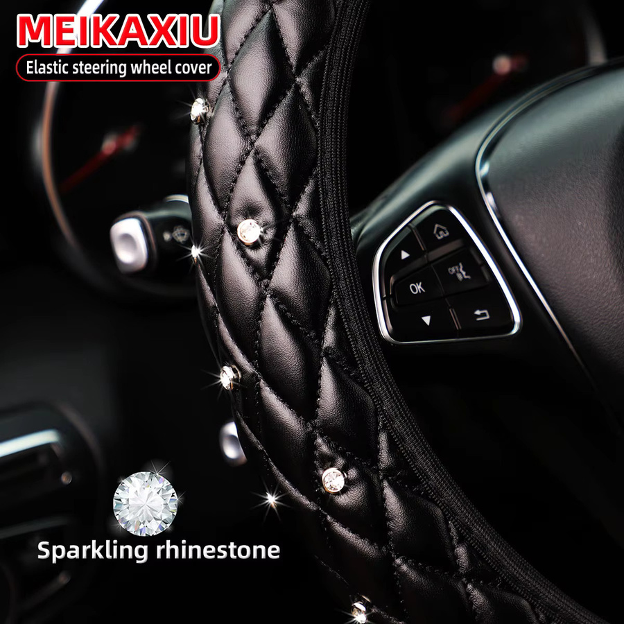 MEIKAXIU Lenkradabdeckung aus weichem PU-Schafsfell mit Diamant-Bestickung in Blingbling-Optik ohne Innenring - Bild 3
