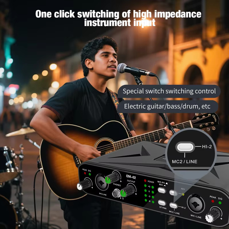 VBNM Audio-Schnittstelle mit Mikrofon in Schwarz, 48 V Vorverstärker, 32 Bit/384 kHz Audio-Auflösung für E-Gitarre und professionellen Studio-Gesang - Bild 3