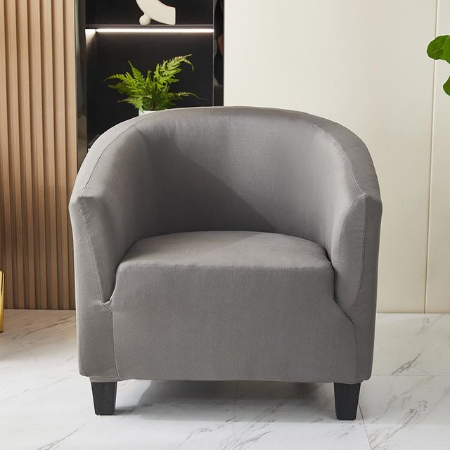 Elastischer halbkreisförmiger Sesselbezug von the BAY in einfarbigem Design für Cafés, Hotels und Lounges, Einheitsgröße - Bild 1