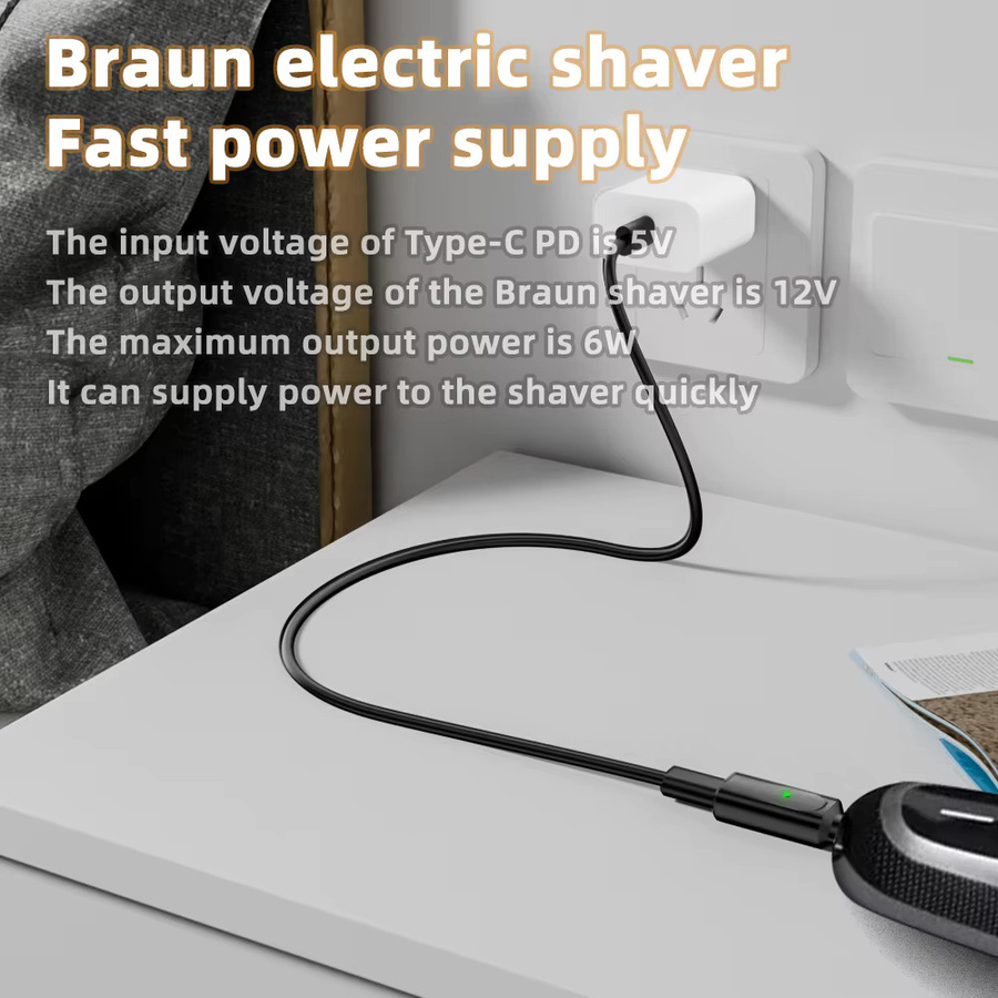 Braun 12V Typ-C Ladegerät Adapter für Braun Serie 3 5 7 9 6 und XT5 Elektrorasierer in Schwarz - Bild 4