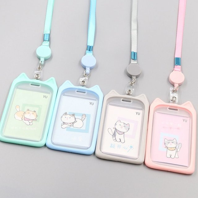 Kartenetui mit Cartoon-Katze und ausziehbarem Rollenband in Pink und Multicolour aus Kunststoff - Bild 1