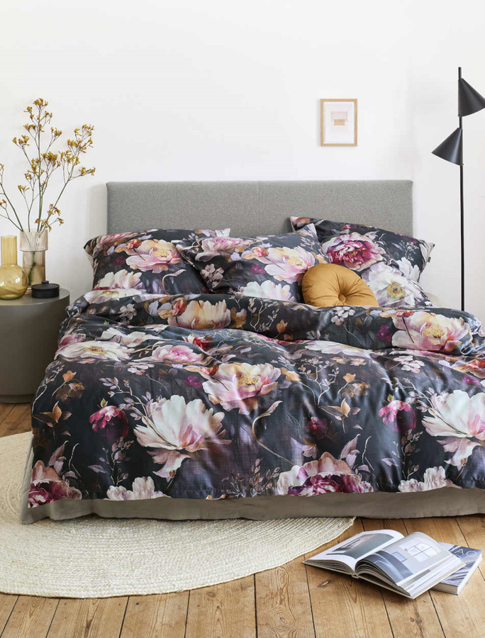 Irisette Wave Mako-Satin Bettwäsche mit Rosen-Blüten-Design in Grau und Rosa, B/H: 155 x 220 cm und 80 x 80 cm - Bild 1