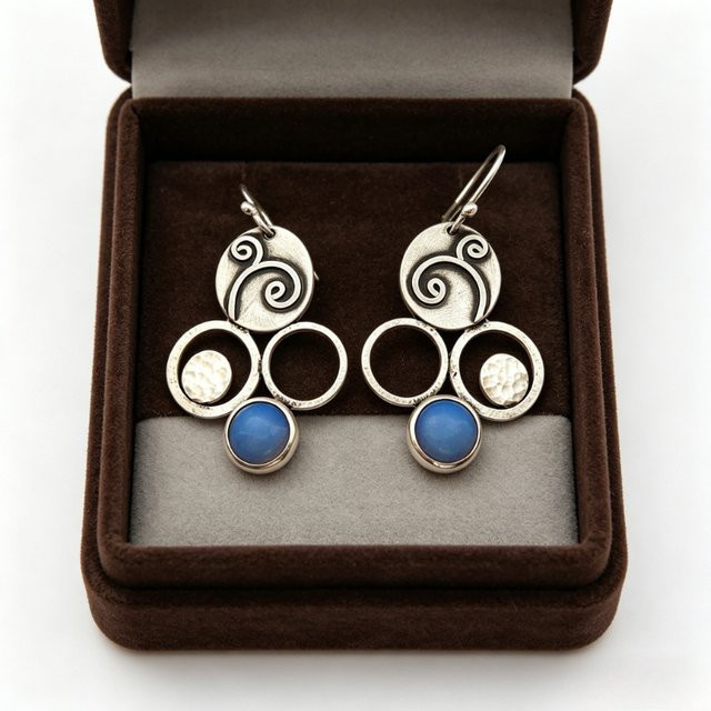YoYo Haken-Ohrringe, blaue synthetische Edelsteine, silberfarben, Damen - Bild 1