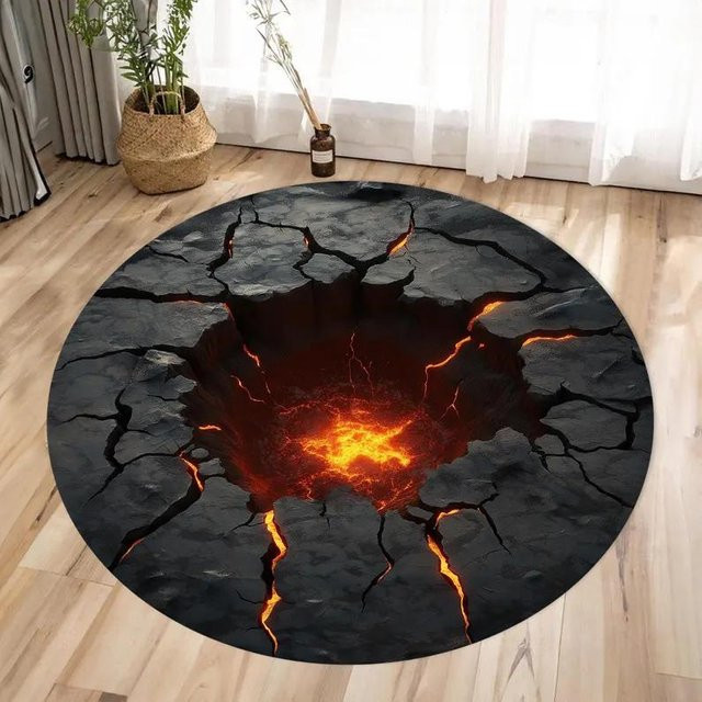 Runder 3D-Illusions-Teppich Karpetti mit Riss- und Loch-Design in Schwarz, Durchmesser: 80 cm - Bild 1