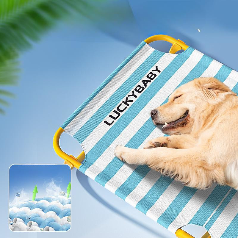 Faltbares Hunde-Campingbett mit Streifen-Design aus 600D Oxford-Gewebe für große und mittelgroße Hunde, B/T/H: 70 x 58 x 16 cm - Bild 2