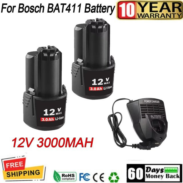 Bosch Ersatzbatterie 12V mit 3000mAh in Schwarz für Elektrowerkzeuge BAT412A BAT414 BAT411 BAT412 - Bild 1