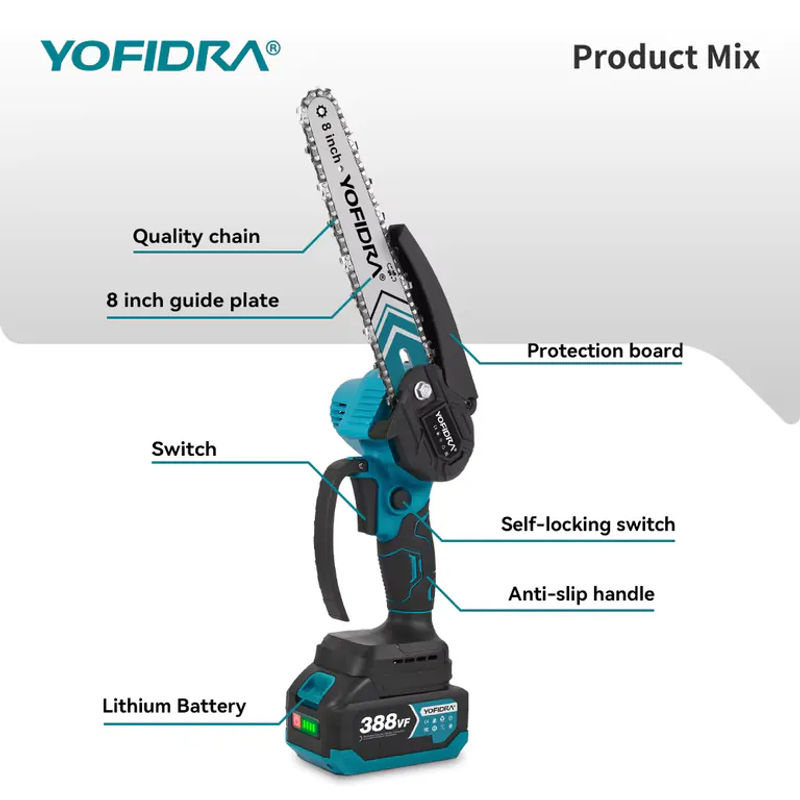 YOFIDRA Bürstenlose elektrische Astsäge und Kettensäge mit 8 und 6 Zoll, wiederaufladbare Holzbearbeitungssäge kompatibel mit Makita LXT Akkupins - Bild 2