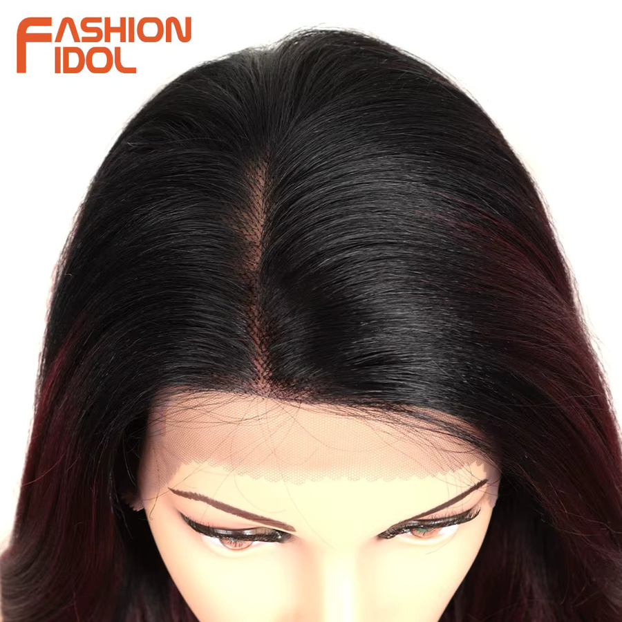 FASHION IDOL Perücke, 26 Zoll, Lace Front, synthetisch, Ombre Burgund, Körperwelle, Damen - Bild 3