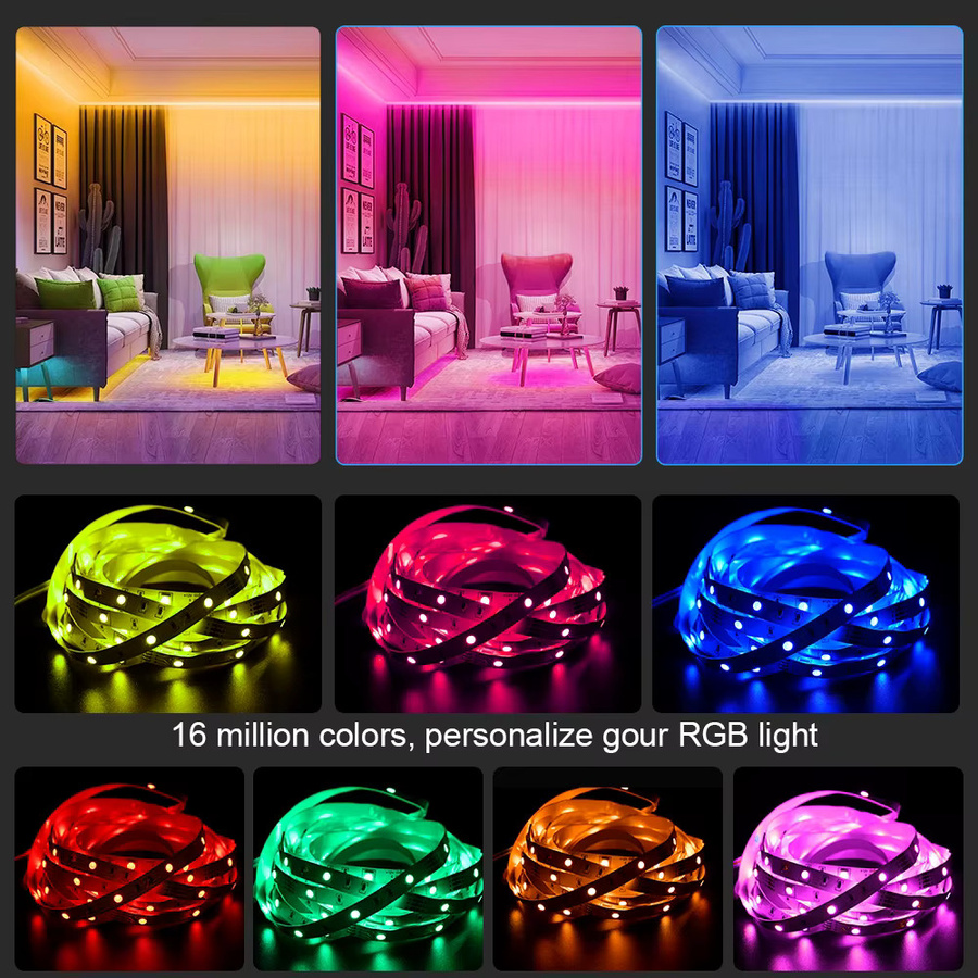 RGB LED-Streifen mit Musiksynchronisierung und App-Steuerung, flexibel, DC12V, EU-Stecker - Bild 4