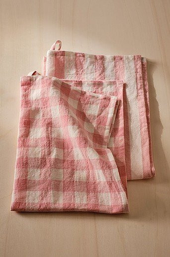 SANNE Küchentuch im 2er-Pack aus Leinen-Mix, rosa kariert, B/H: 50 x 70 cm - Bild 1