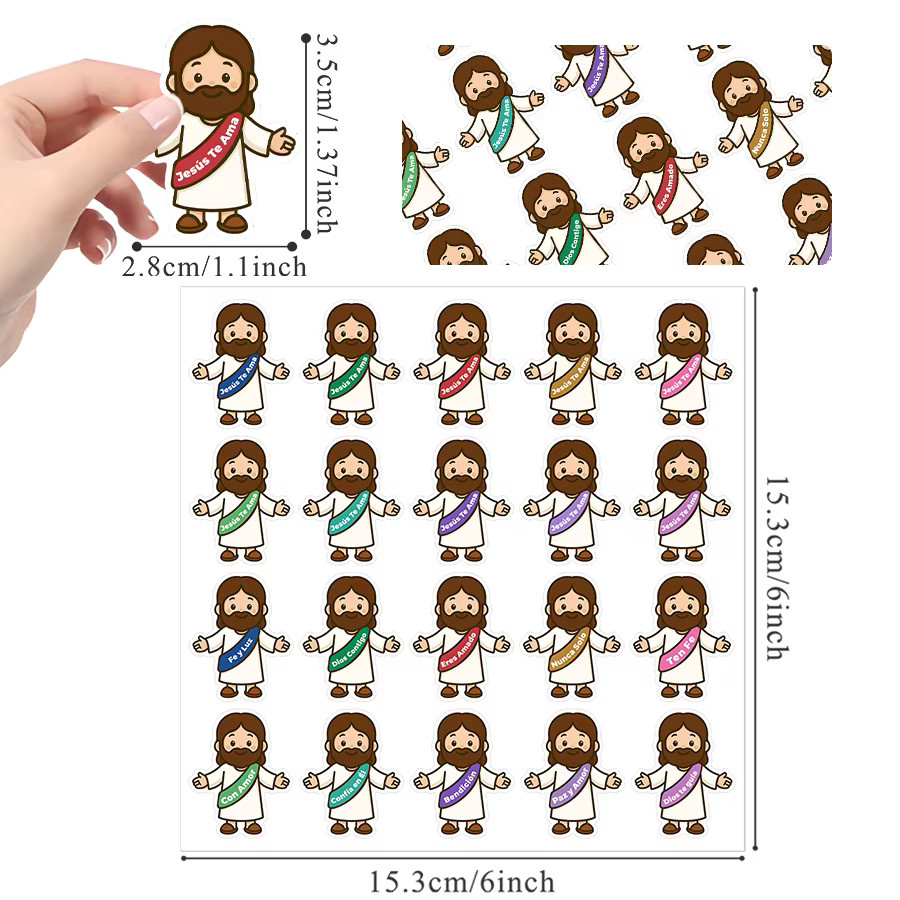 200 Stück Jesus-Glauben Aufkleber mit spanischen Sprüchen und Charakterillustrationen, Mehrfarbig - Bild 2