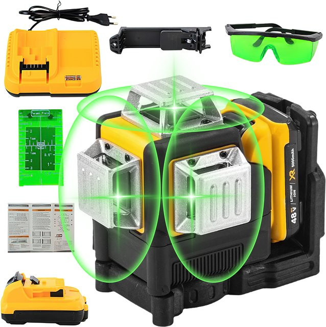 DeWalt 12 Linien 3D Laser-Wasserwaage mit grünem Strahl, selbstnivellierend, 360 Grad horizontal und vertikal, kompatibel mit DeWalt 20V Akku - Bild 1