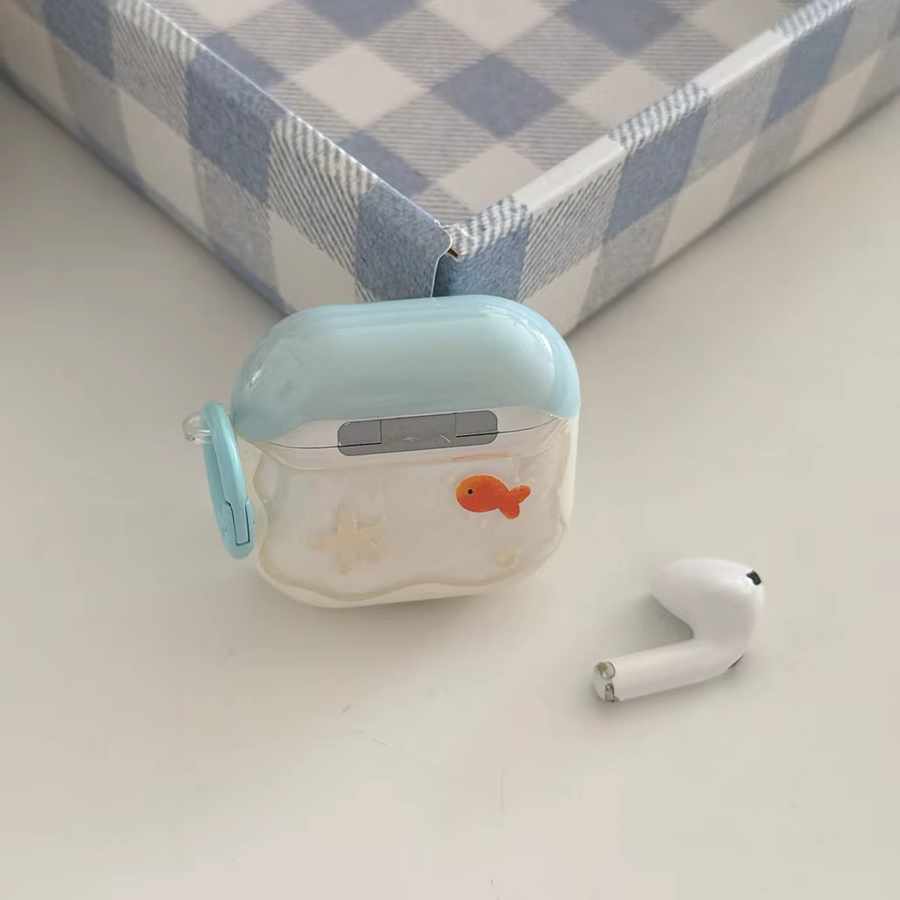 Kawaii Transparentes Aquarium-Design Kopfhörer-Schutzhülle für Apple AirPods 1 2 3 4 Pro 2 Pro 3 in Orange und Blau - Bild 2