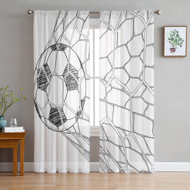 Transparenter Fußball Vorhang aus Organza und Tüll in Weiß für Wohnzimmer und Schlafzimmer, Breite: 100 cm, Höhe: 250 cm - Bild 1