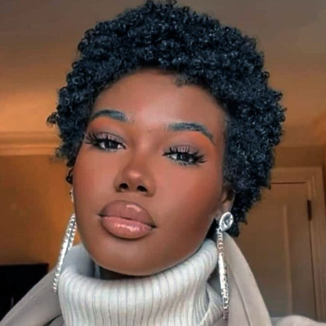 OYM HAIR Afro-Perücke, Echthaar, kurze lockige Pixie-Perücke, Damen - Bild 1