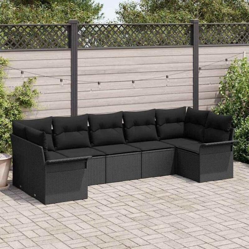 vidaxl Garten-Sofa-Set aus Poly-Rattan mit 7 Kissen in Schwarz - Bild 1